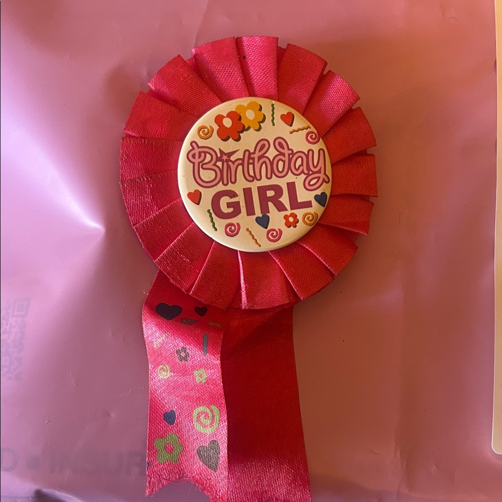 Birthday Girl Pink Ribbon Badge